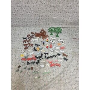 Vintage Plastic Farm Animals Figures Toy Lot‎ Horses Cows Pigs Miniature Playset